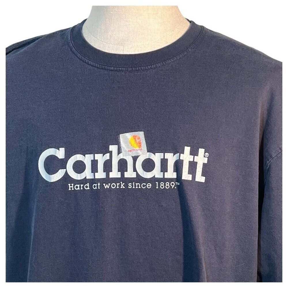 Vintage Mens Carhartt T Shirt 2XL Blue Tee Spell Out Faded Work Streetwear